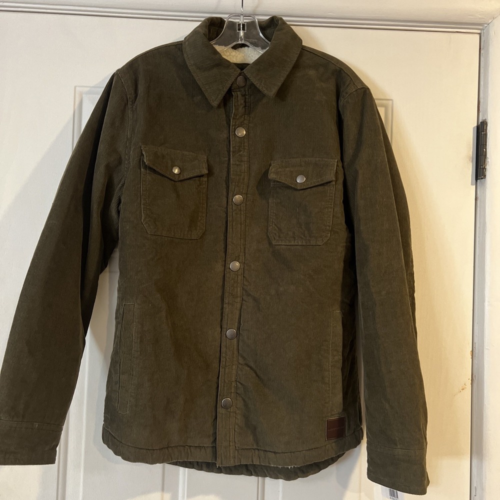 Lucky Brand Mens S Sherpa Lined Snap Front Corduroy‎ Trucker Jacket Green NWT